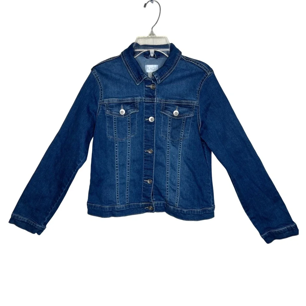 The Childrens Place Girls Denim Jacket Blue Medium Wash Size 16 XXL Jean Trucker